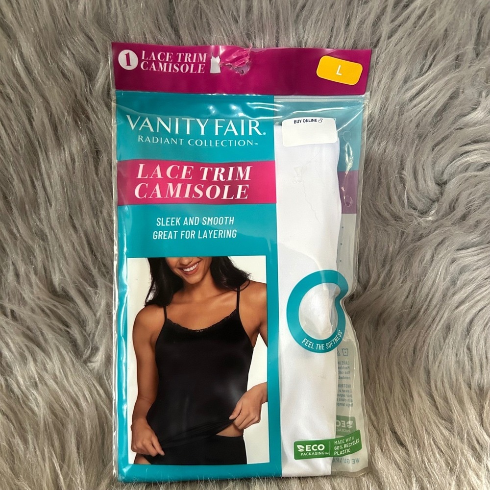Vanity Fair Radiant Collection Lace Trim Camisole Women's Size Large White Tank